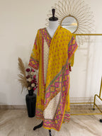 Yellow Three-Piece Crepe Suit Set with Neck Embellishments & Tassel Hem